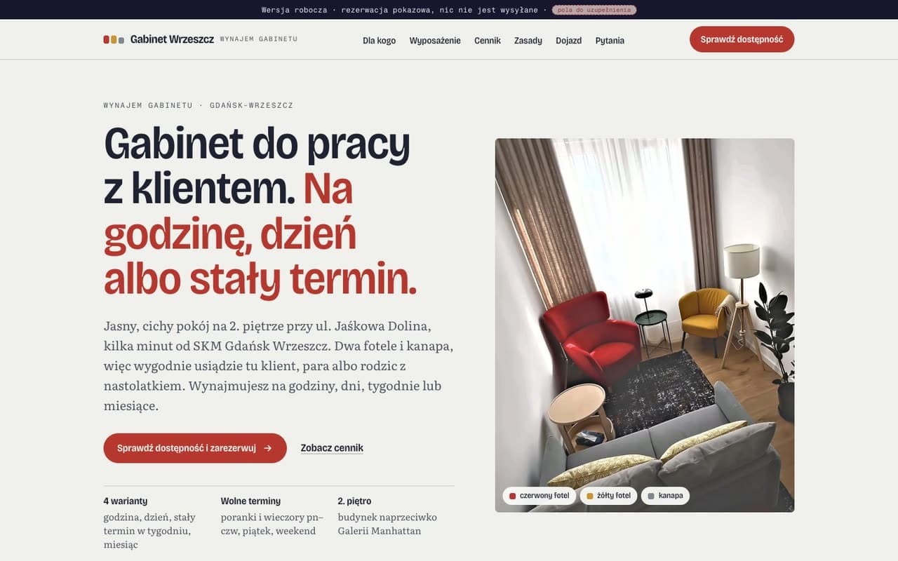 Wynajem gabinetu — gabinetwrzeszcz.pl
