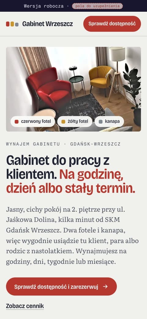 Wynajem gabinetu — widok mobilny