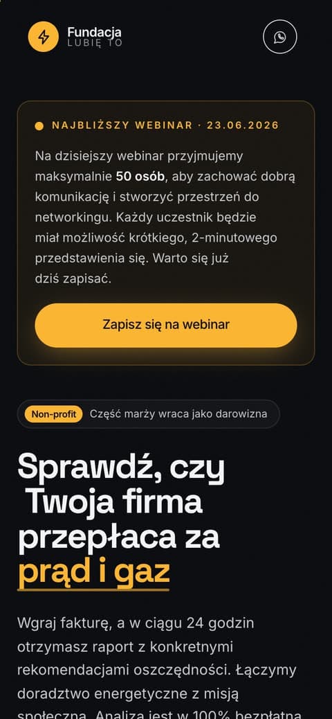 Landing: analiza faktur — widok mobilny