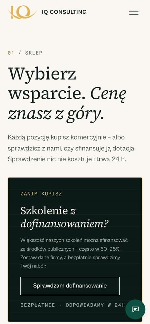 Sklep na stronie — widok mobilny