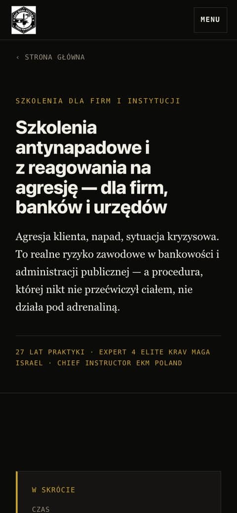 Landing dla firm i instytucji — widok mobilny