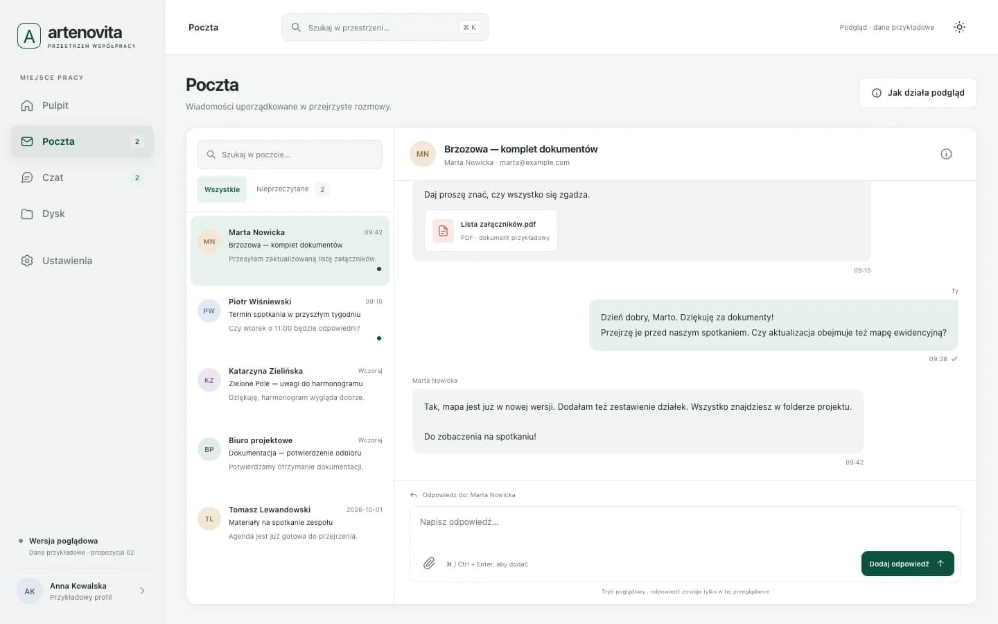 Artenovita — druga wersja CRM — poczta