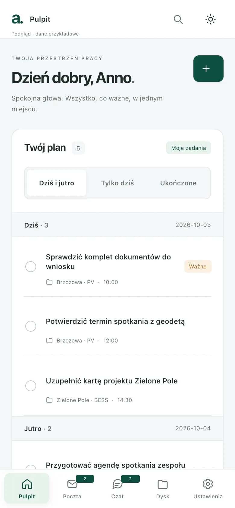 Artenovita — druga wersja CRM — widok mobilny