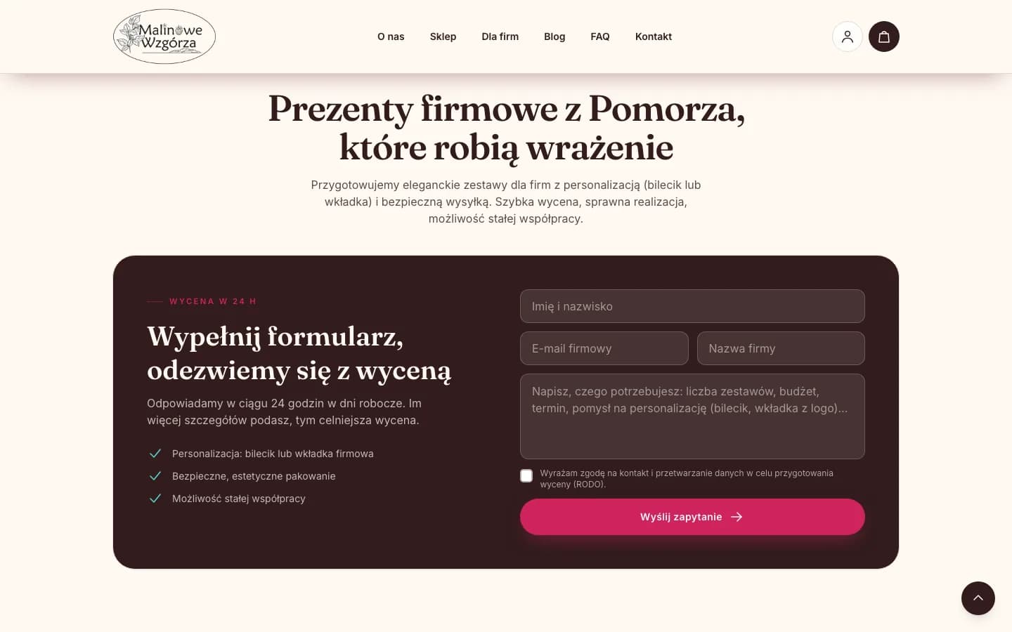 malinowe-wzgorza.pl — prezenty firmowe